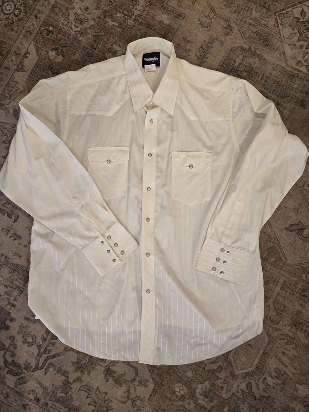 Wrangler Cream/White Long-Sleeve Western Button-Up Shirt